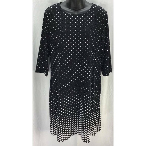 Charter Club Dress Size Large Black White Shift Polka Dot 3/4 Sleeve Work 1279 - Picture 1 of 5